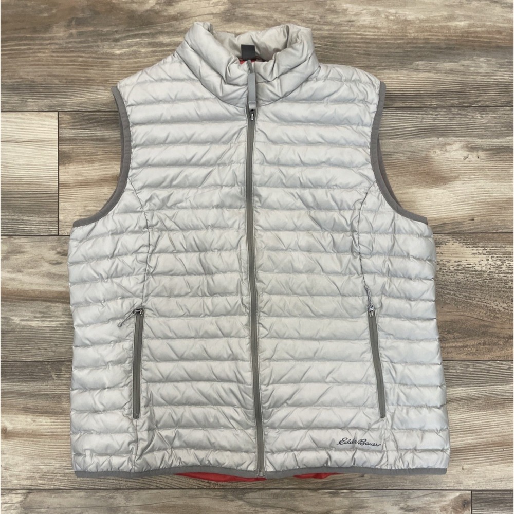 Eddie Bauer Travex EB700 Down Puffer Vest Womens XL Gray Quilted Full Zip Vest